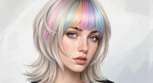 Wolf cut with pastel rainbow bangs and soft layered texture