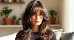 Long wolf cut with curtain bangs and soft flowing layers