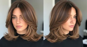 Medium length wolf cut without bangs with soft layered volume