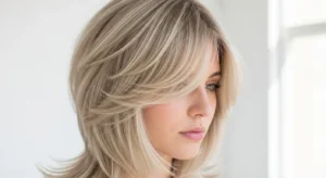 Beige blonde wolf cut with soft layers for subtle natural hairstyle
