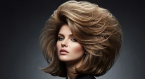 Voluminous wolf cut without bangs with thick layered hair