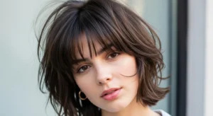 Messy wolf cut with wispy bangs and airy texture