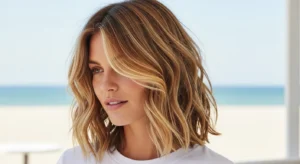 Wavy wolf cut without bangs with natural layered waves