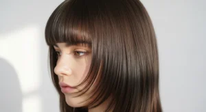 Straight wolf cut with sleek bangs and smooth texture