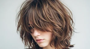 Shaggy wolf cut without bangs with messy layered texture