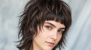 Shaggy wolf cut with baby bangs and textured layers