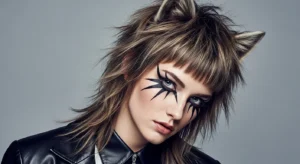 Edgy wolf cut with razor bangs and sharp texture