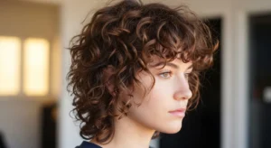 Curly wolf cut without bangs with layered natural curls