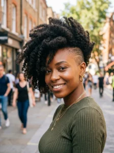 Side shaved afro hairstyle