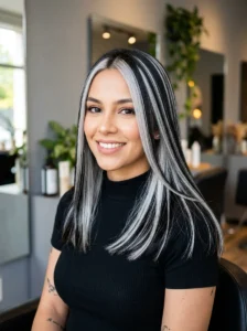 Silver highlights on black hair