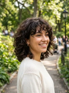 Soft curled butterfly cut hairstyle