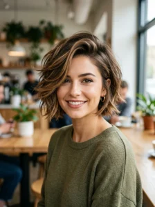 Butterfly cut with side part hairstyle