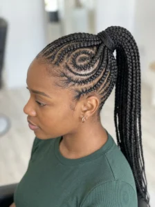 Swirl cornrows ponytail hairstyle