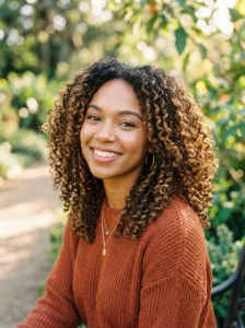 Caramel highlights curly hairstyle