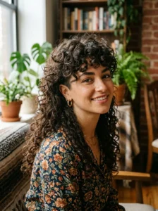 Curly soft mullet hairstyle