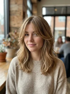 Curtain bangs layered hairstyle oval face