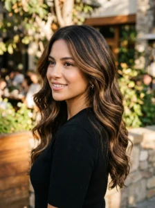 Caramel highlights on dark hair