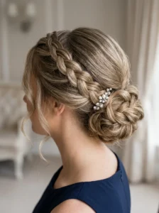 Dutch braid updo hairstyle
