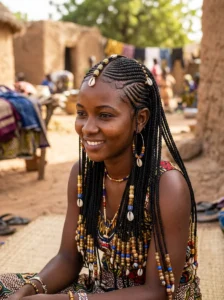 Small cornrow Fulani braids hairstyle