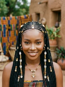 Middle part Fulani braids hairstyle