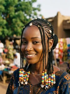 Fulani braids with beads hairstyle