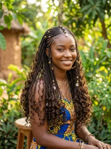 Fulani braids with loose ends hairstyle