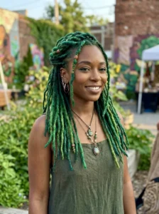 Green dyed locs hairstyle