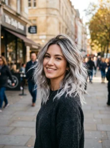 Frosted silver tips hairstyle
