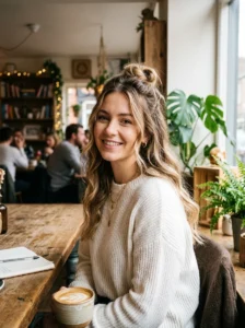 Half-up bun casual Christmas hairstyle
