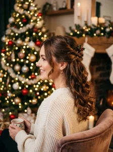 Half-up twisted hairstyle festive look