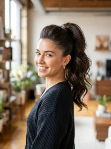 High ponytail oval face hairstyle