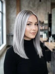 Icy silver highlights hairstyle