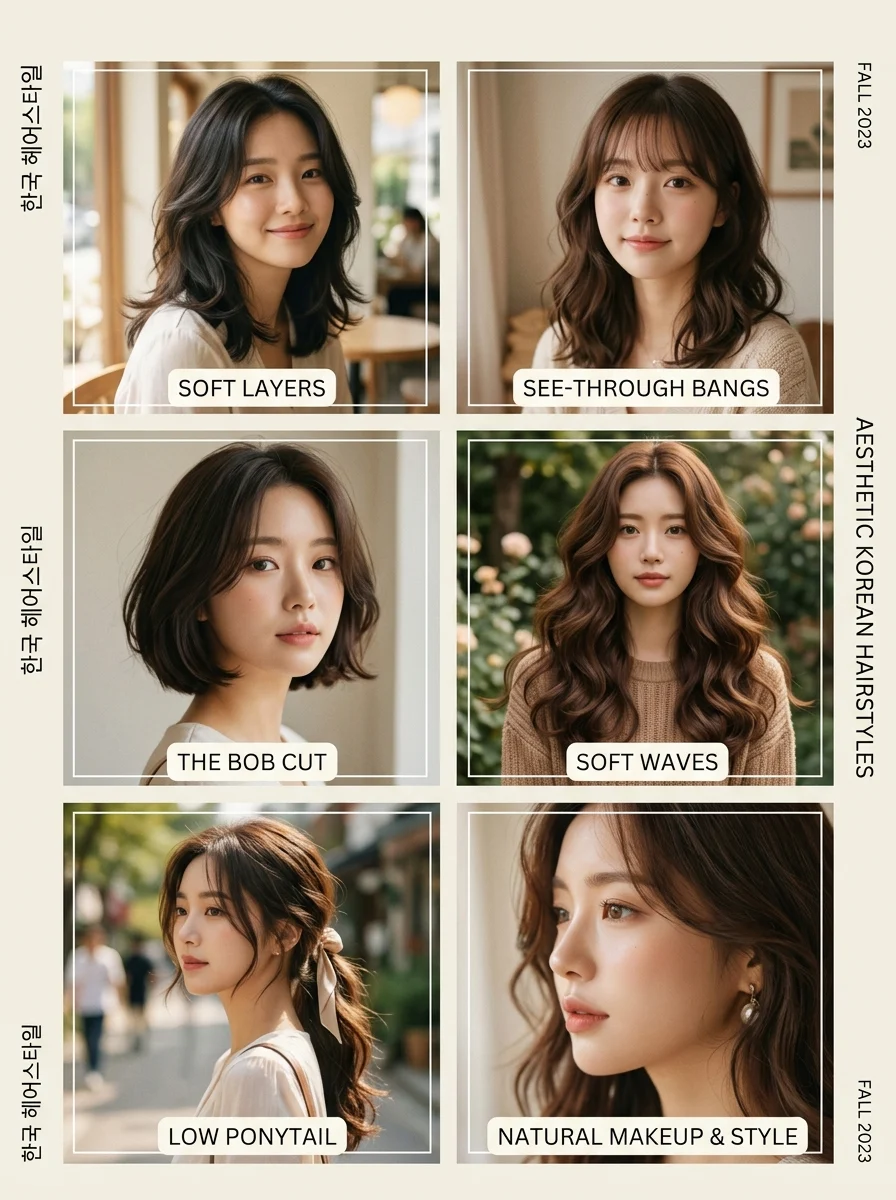 Korean hairstyles collage with soft and trendy looks