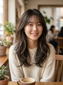 Layered highlighted Korean hairstyle