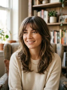 Layered bangs hairstyle oval face