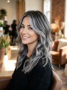 Layered silver highlights hairstyle