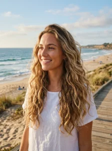 Beach waves hairstyle oval face