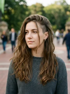 Long hair hidden side shave hairstyle