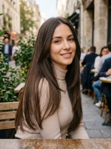 Long straight layered Korean hairstyle