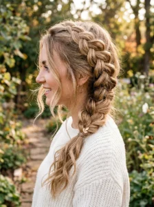 Messy dutch braid hairstyle
