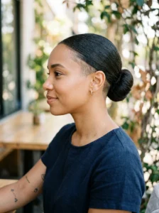 Side shaved low bun hairstyle
