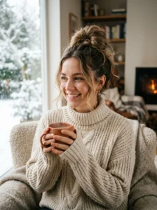 Messy high bun casual Christmas hairstyle