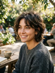Tousled butterfly cut hairstyle