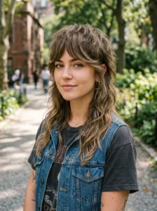 Curtain bangs mullet hairstyle