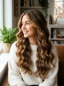 Multi tone caramel highlights hairstyle