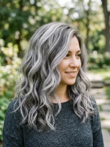 Dimensional silver highlights hairstyle