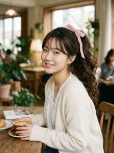 Ribbon ponytail Korean hairstyle