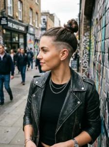 Side shaved bun hairstyle