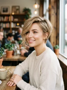 Side swept pixie hairstyle