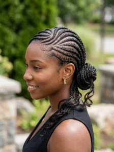 Side swirl cornrows hairstyle